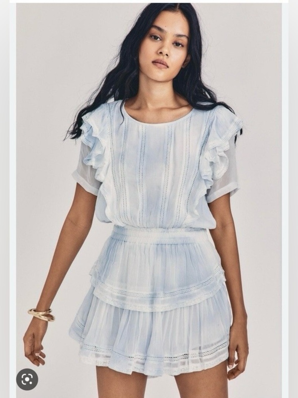 LoveShackFancy Natasha Tie Dye Baby Blue Viscose Ruffle Mini Dress